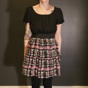 Full Skirt Houndstooth Pattern Dress Sm